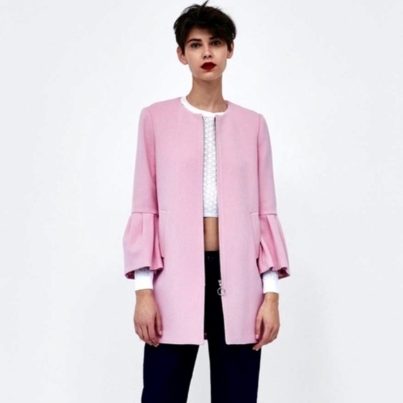 NEW ZARA Topcoat Blazer Jacket Pink Zip Small - Picture 1 of 7